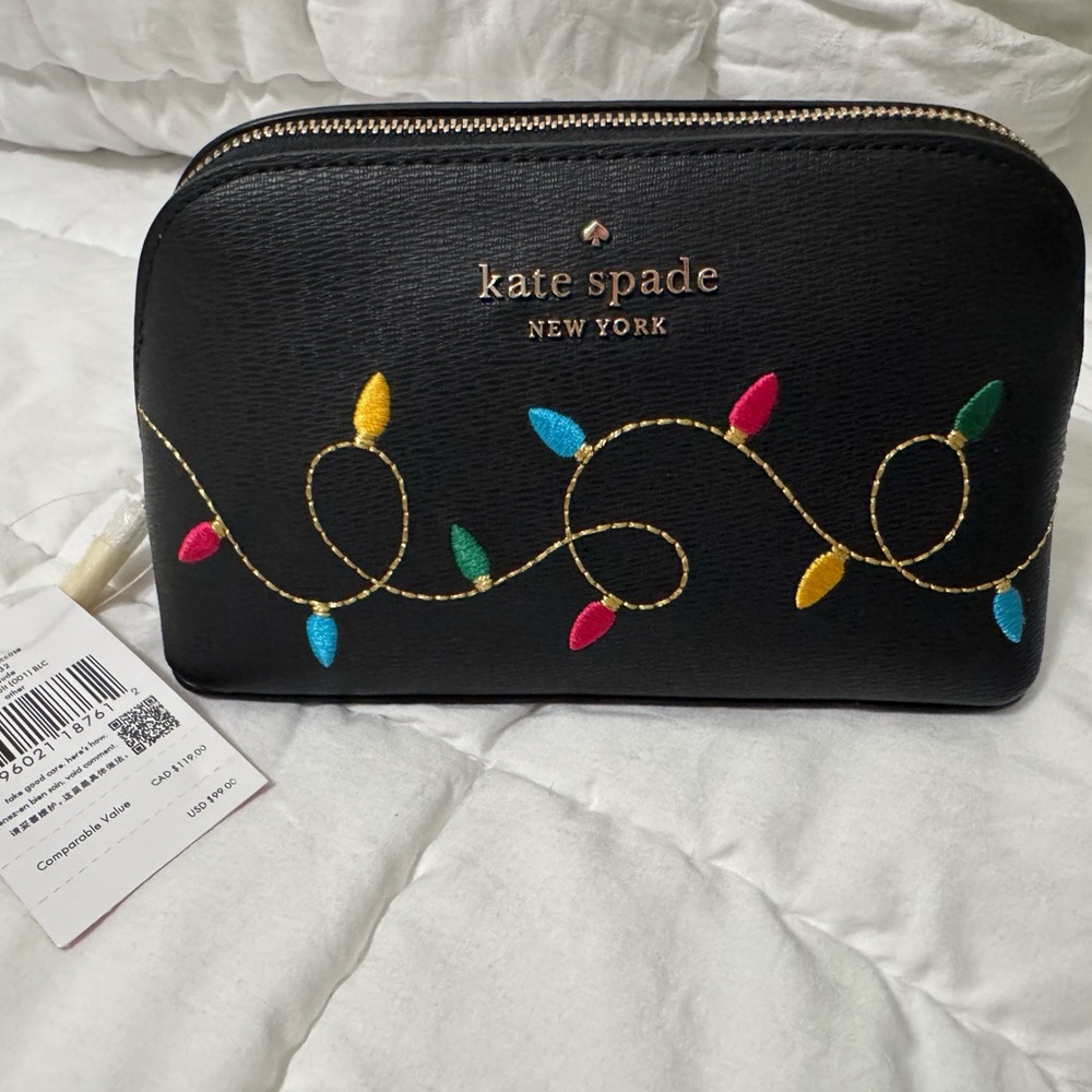 Kate Spade Black Cosmetic Bag with Festive Lights